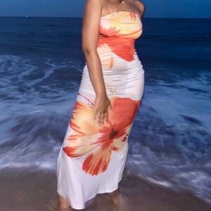 Commense Floral Strapless Maxi Dress